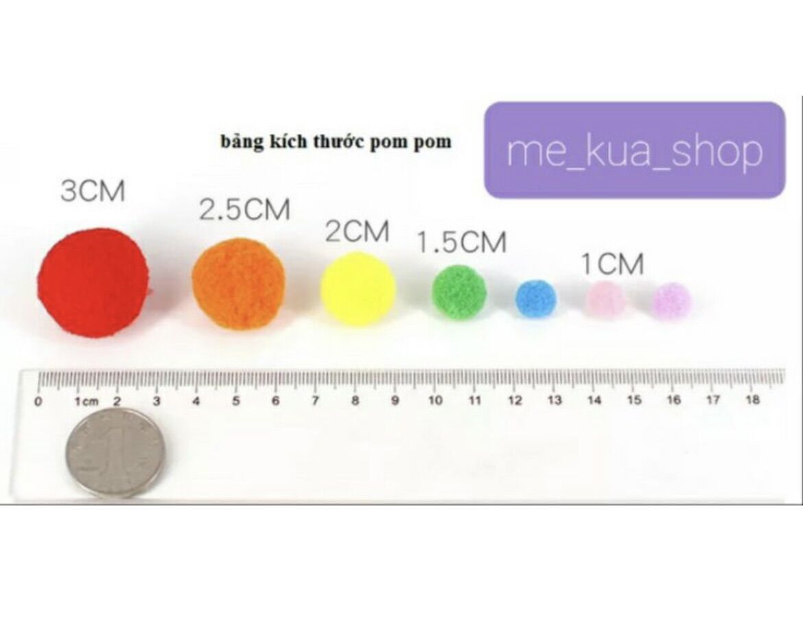 Pompom sắc màu 100 viên
