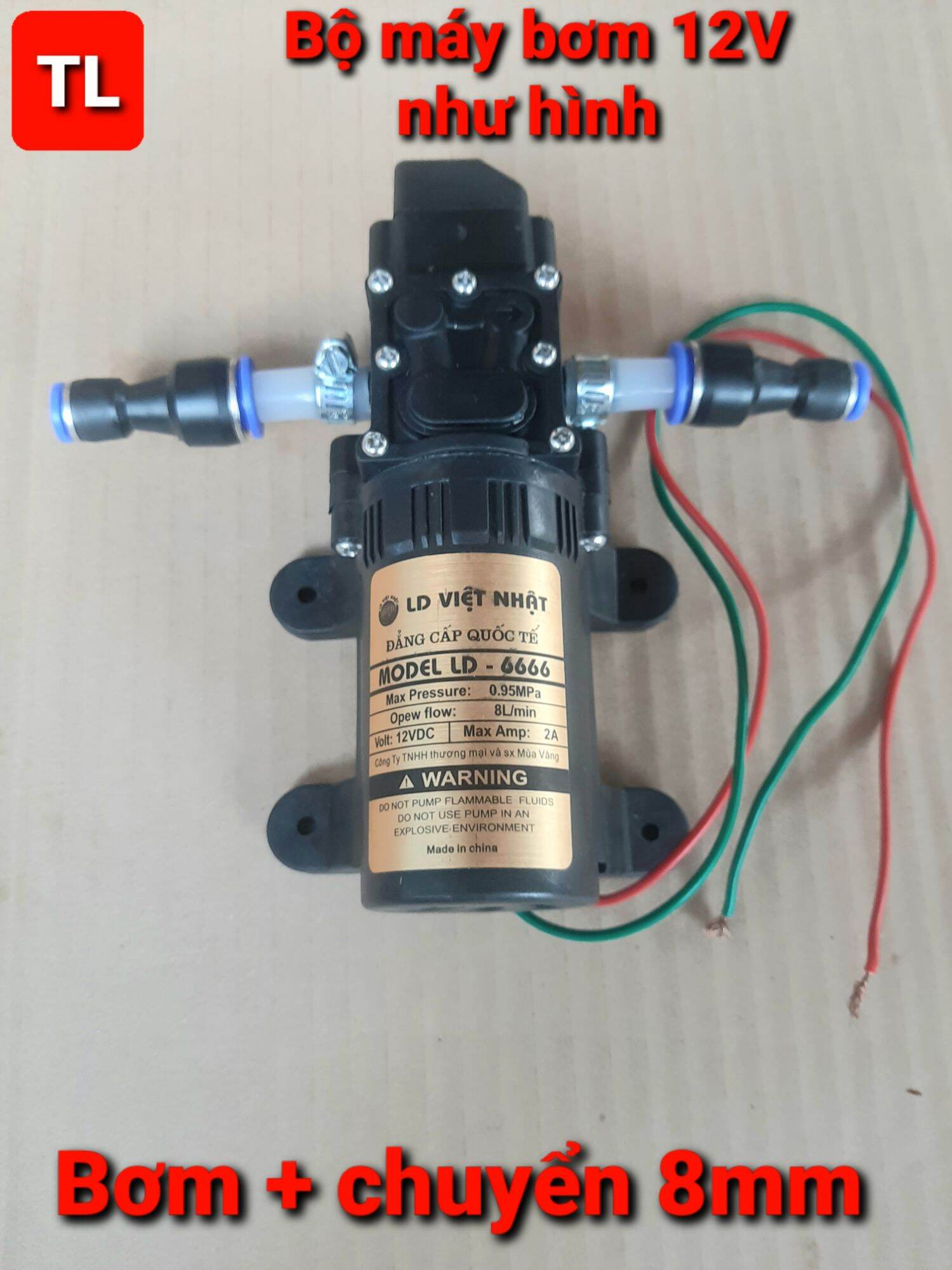 Máy bơm nước mi ni 12V áp lực cao - máy bơm phun sương - Bơm tăng áp mini 12V + ống chuyển 8mm