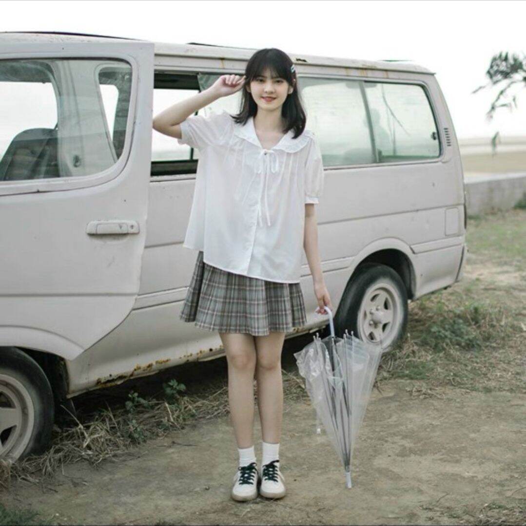áo sơ mi cổ bèo buộc nơ tiểu thư ảnh thật