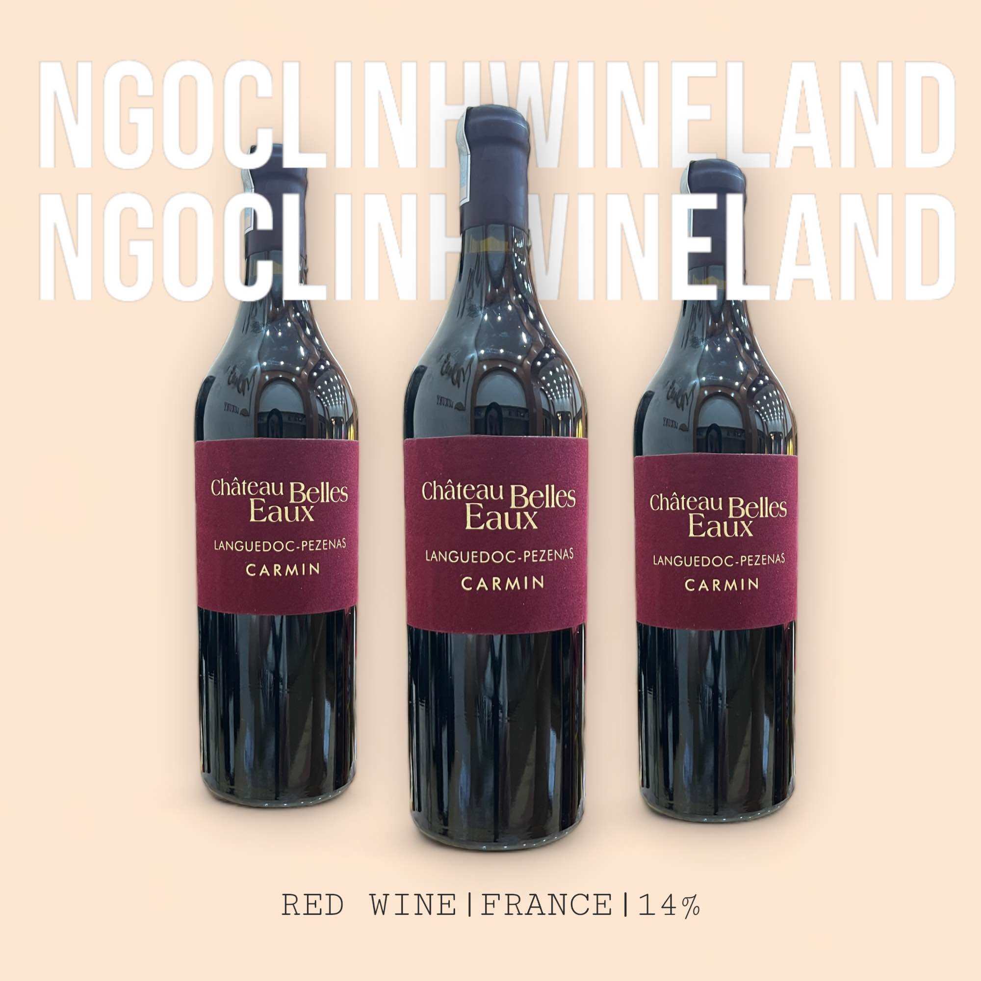 Rượu vang đỏ Chateau Belles Eaux Languedoc Pezenas Carmin Alc 14% 750ml