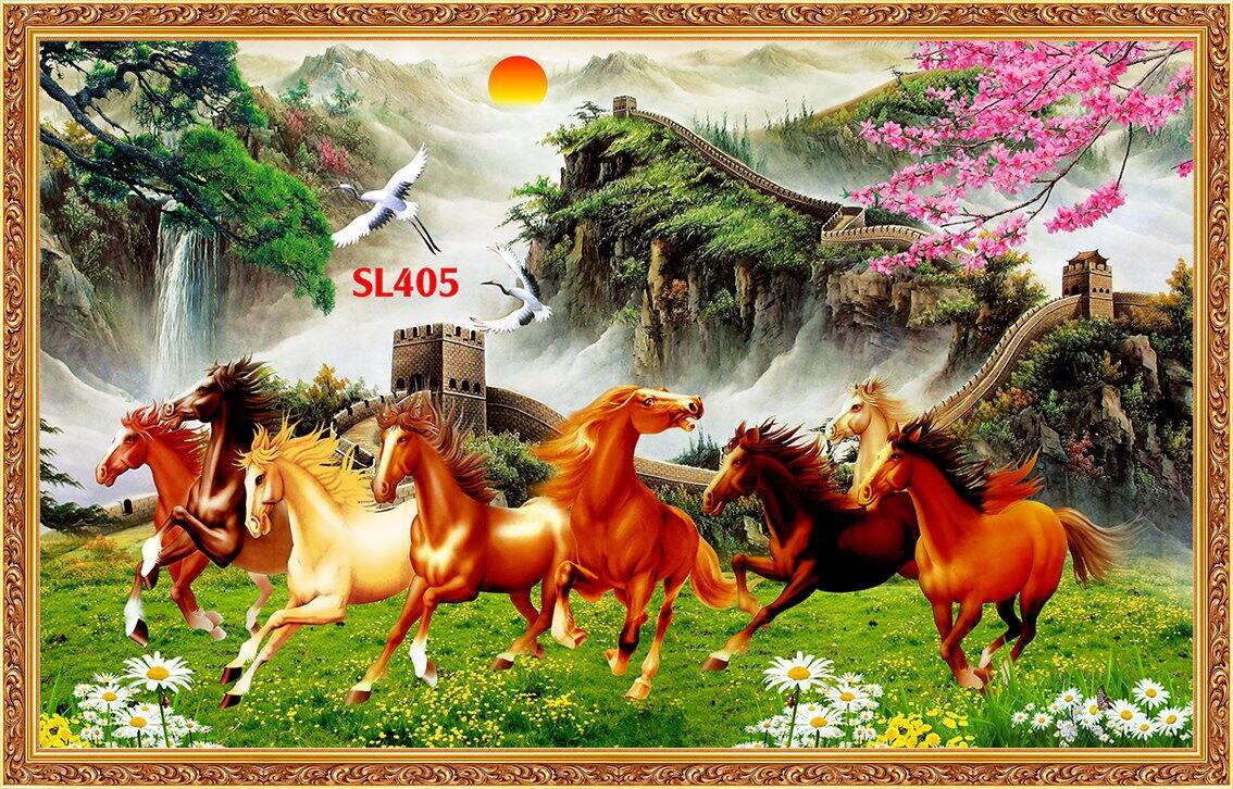 TRANH DÁN TƯỜNG MÃ ĐÁO THÀNH CÔNG SL405 - TRANH BÁT MÃ CÓ HỖ TRỢ XOAY CHIỀU NGỰA CHẠY VÀO NHÀ