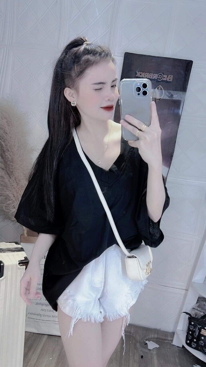 Áo thun cotton khô 3158 - trơn cổ tim