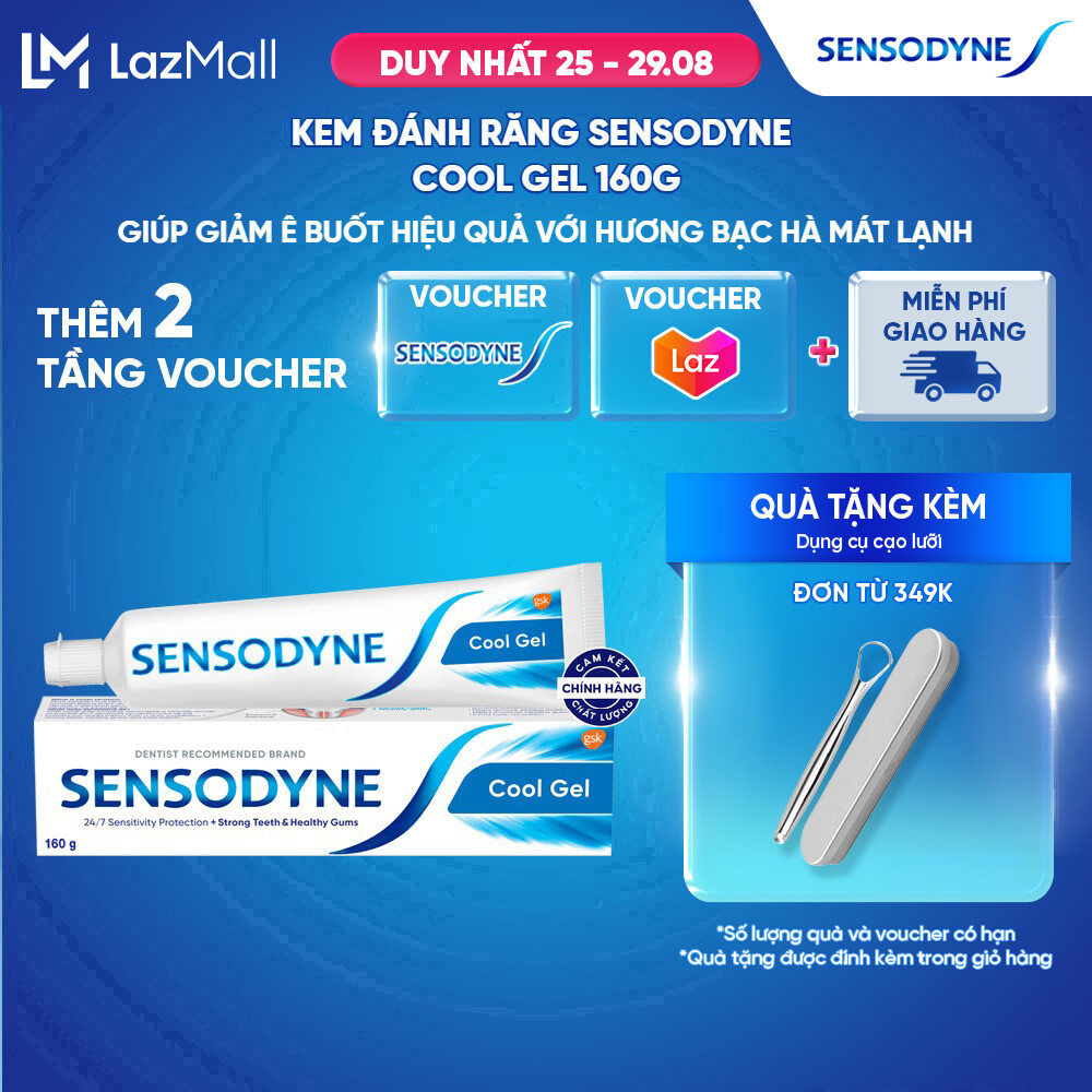 Kem đánh răng SENSODYNE Cool Gel 160g giúp giảm ê buốt hiệu quả với hương bạc hà mát lạnh