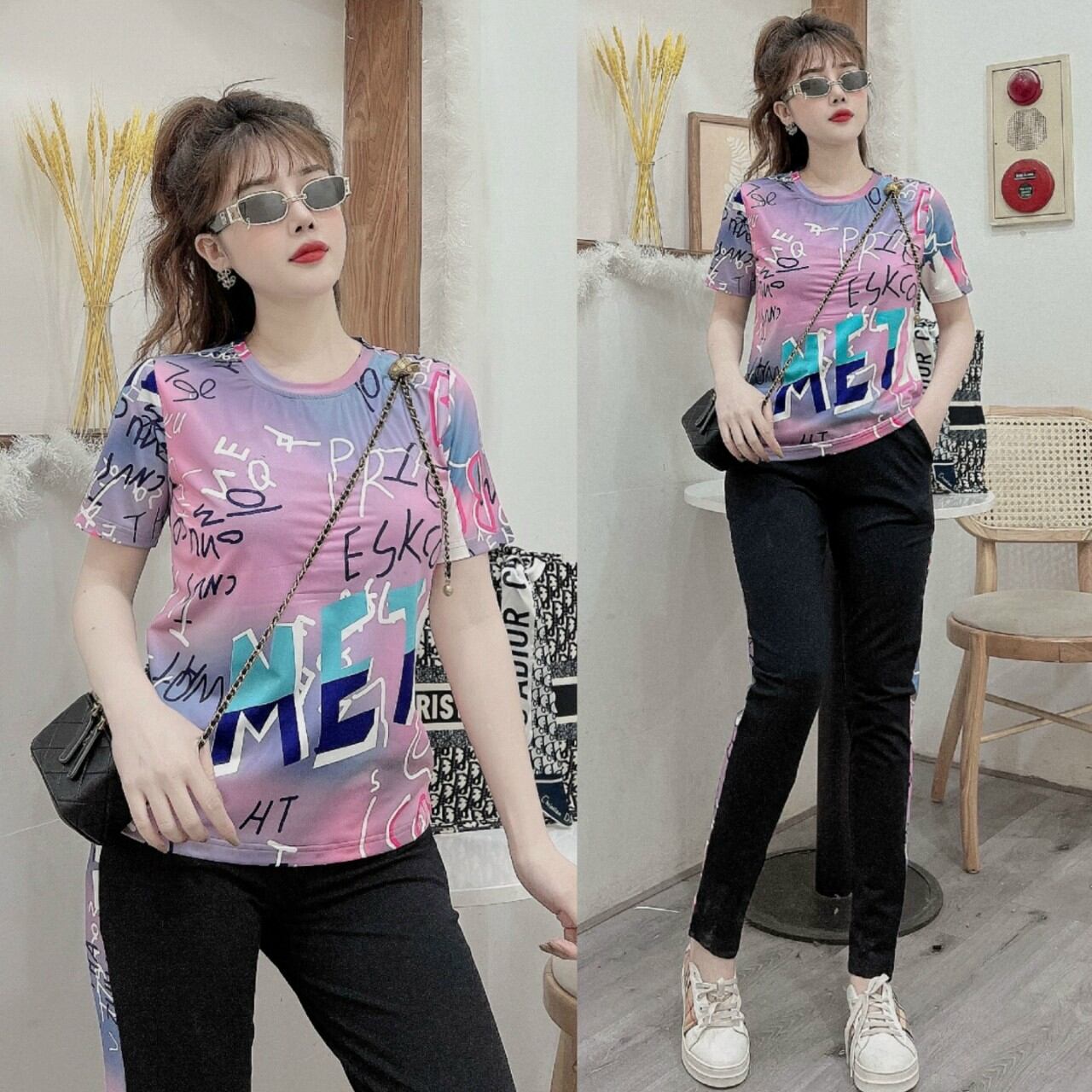 Sét đồ bộ nữ thới trang chữ loang cao cấp