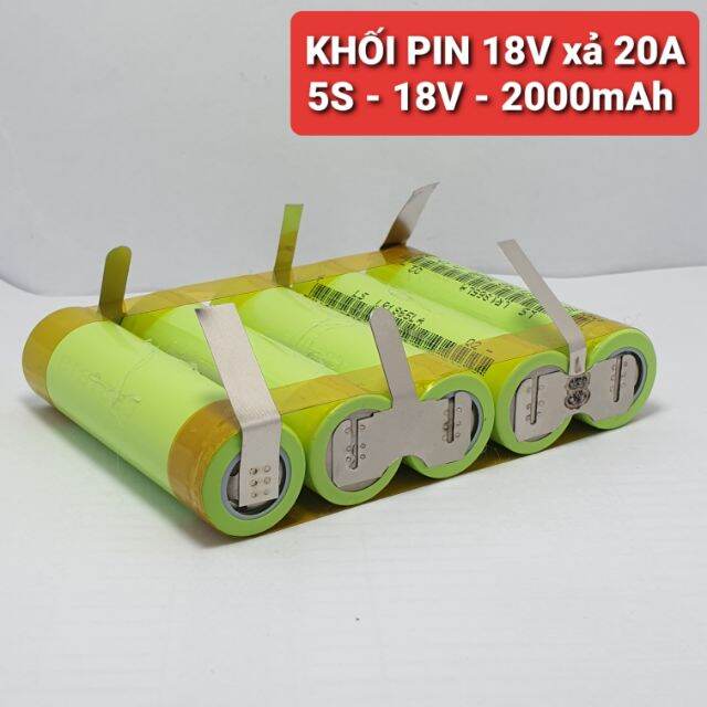 Khối pin 5s1p dung lượng 2000mah xả 20A cell lishen xanh