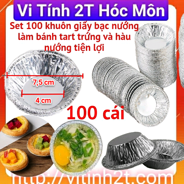 Set 100 khuôn giấy bạc nướng làm bánh tart trứng và hàu nướng tiện lợi, chén bạc nướng
