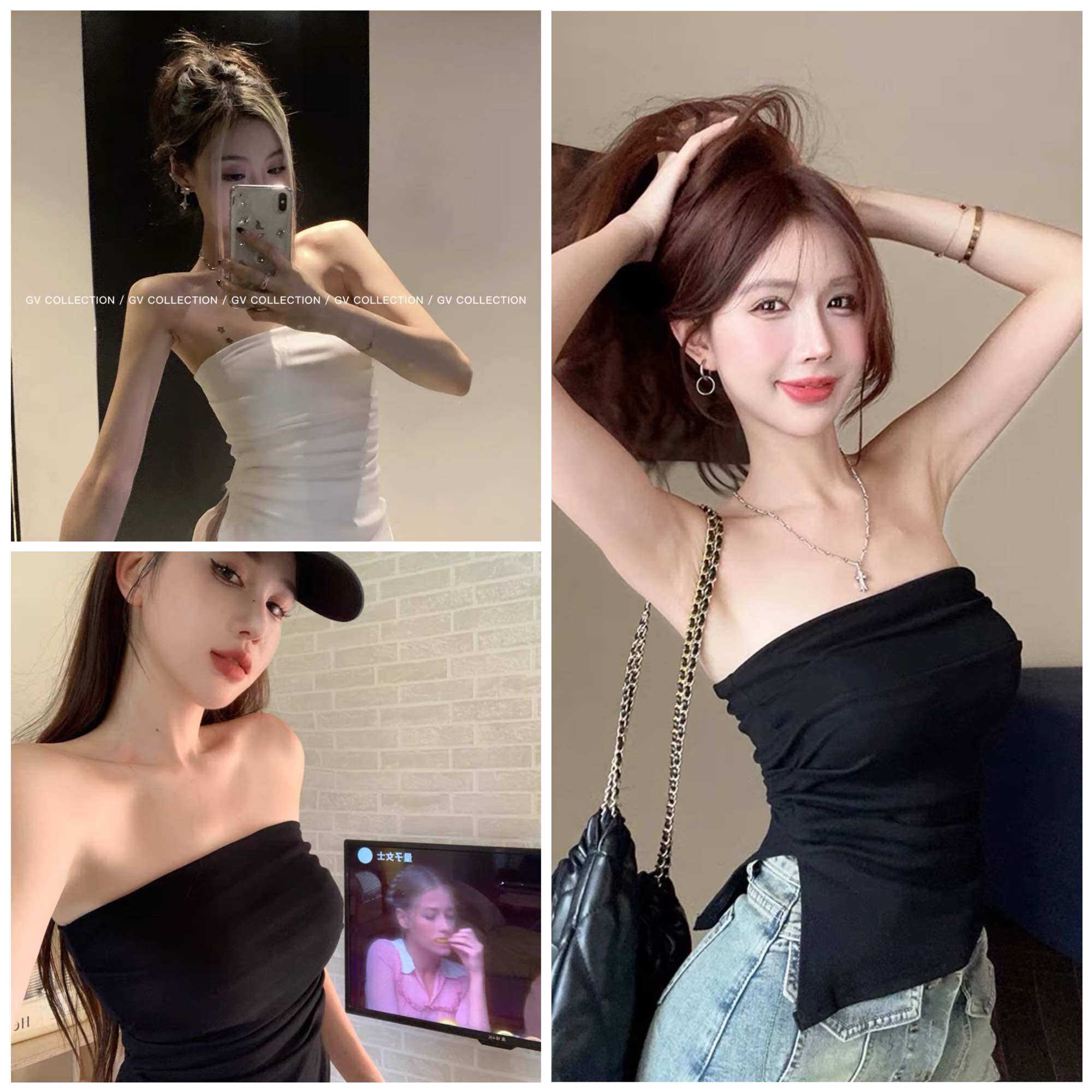 Áo ống nữ tà xéo chít hai bên siêu gợi cảm