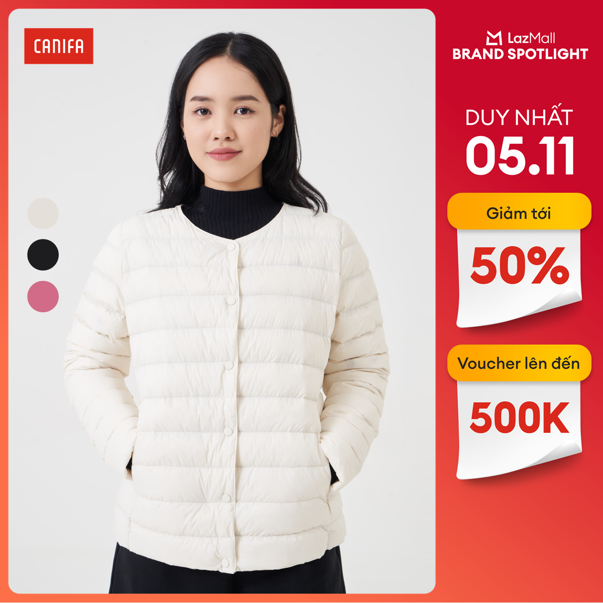 CHỈ 5.11 VOUCHER TỚI 500K Áo khoác lông vũ nữ CANIFA cổ tròn siêu nhẹ 6OT23W005