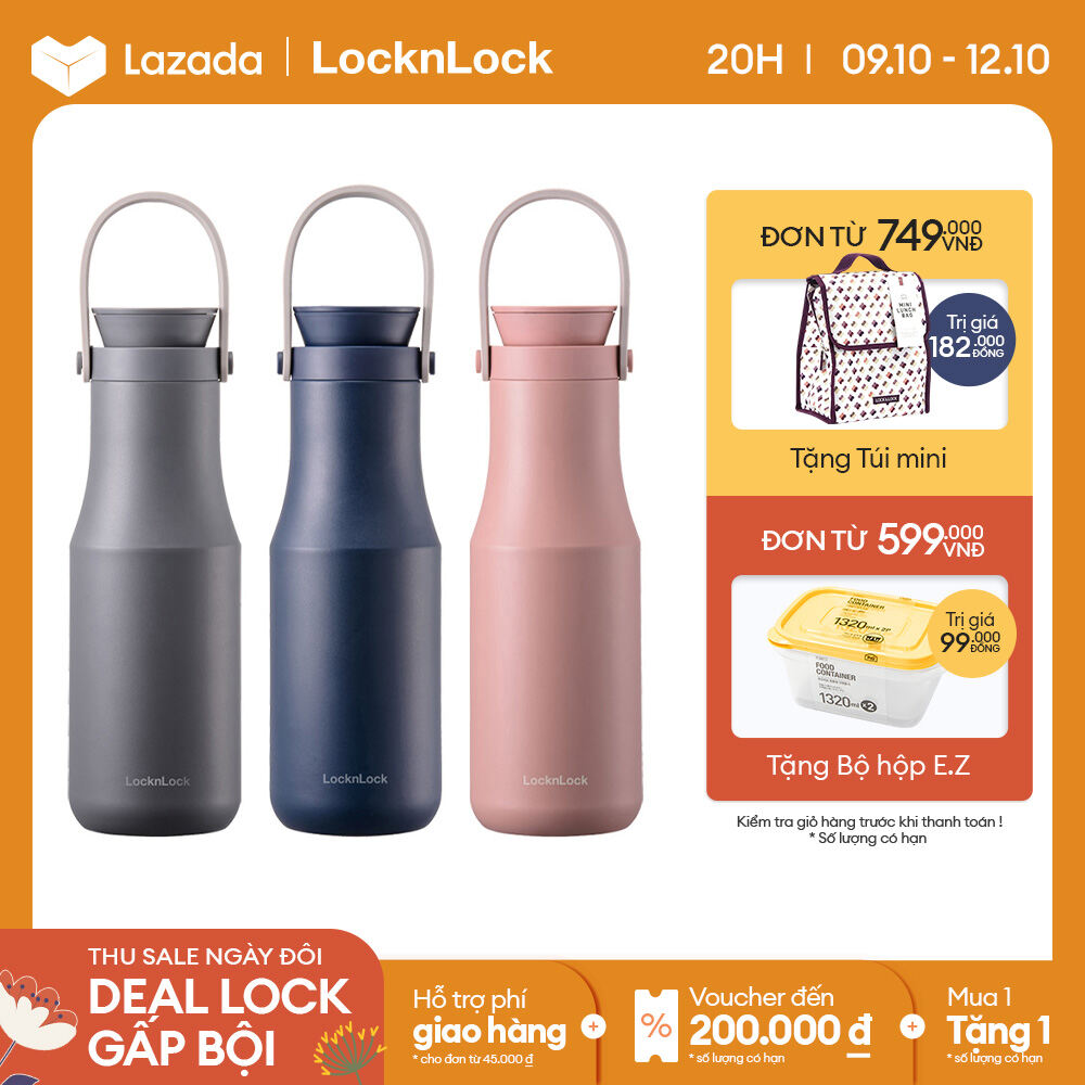 LHC4202 - Bình Giữ Nhiệt LocknLock Metro Double Tumbler - 470ml, có quai xách silicone, có lọc trà, giữ nhiệt nóng lạnh cả ngày