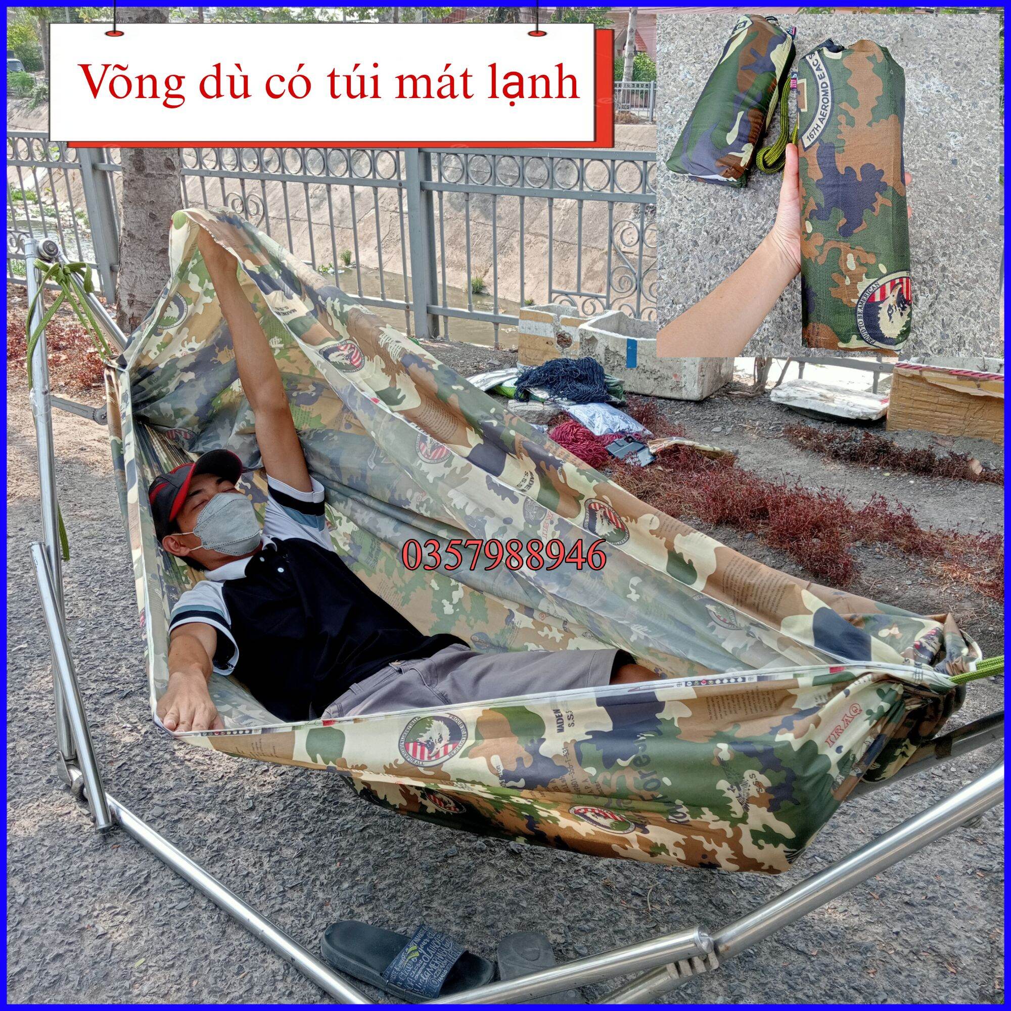 Võng dù quân đội 2 lớp cao cấp - dài 205cm rộng 150cm- võng dù du lịch có túi đựng