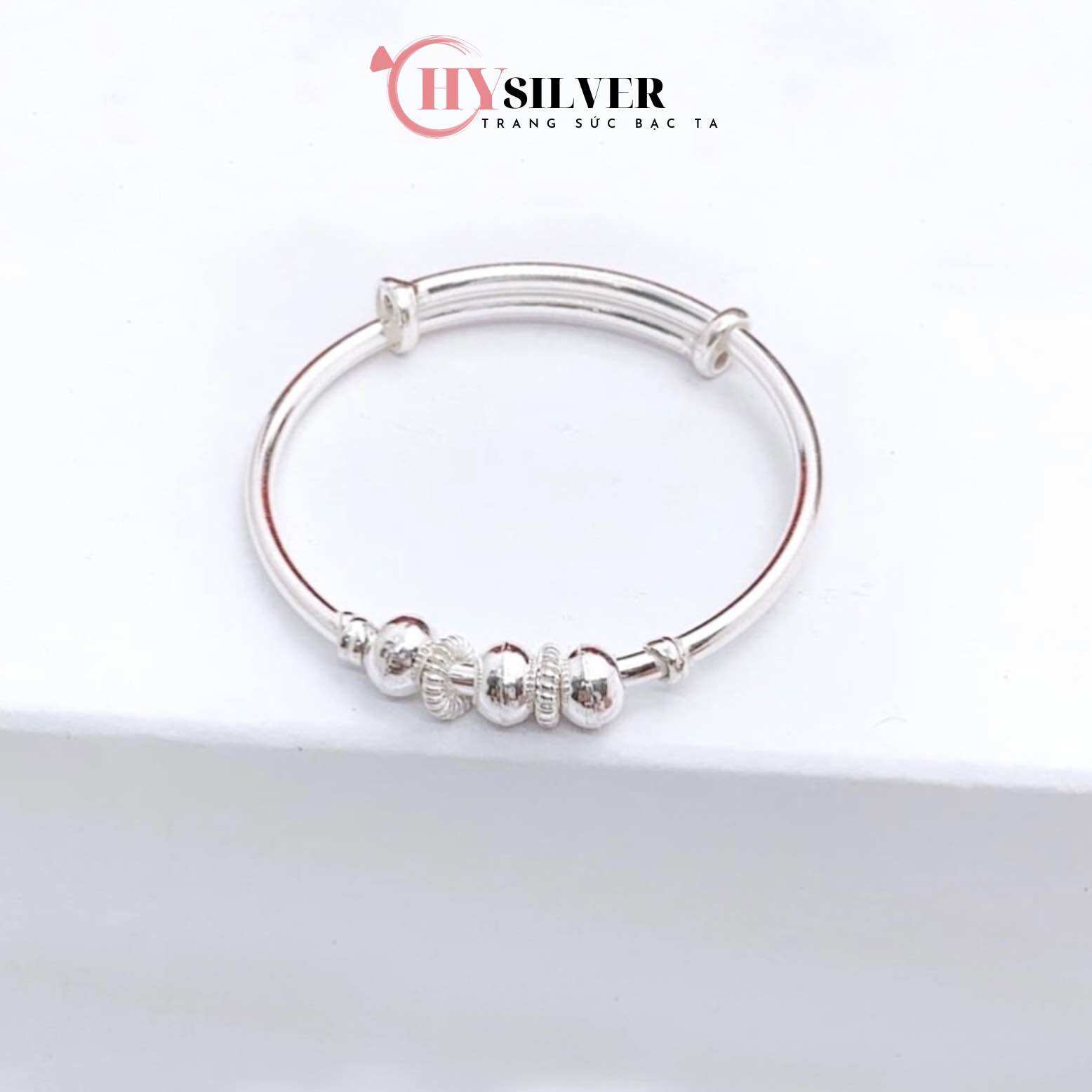Lắc tay lắc chân bạc ta vòng tay cho bé kiềng tay trẻ em phối bi có thể điều chỉnh lắc trẻ em bạc thật giá rẻ CHY SILVER