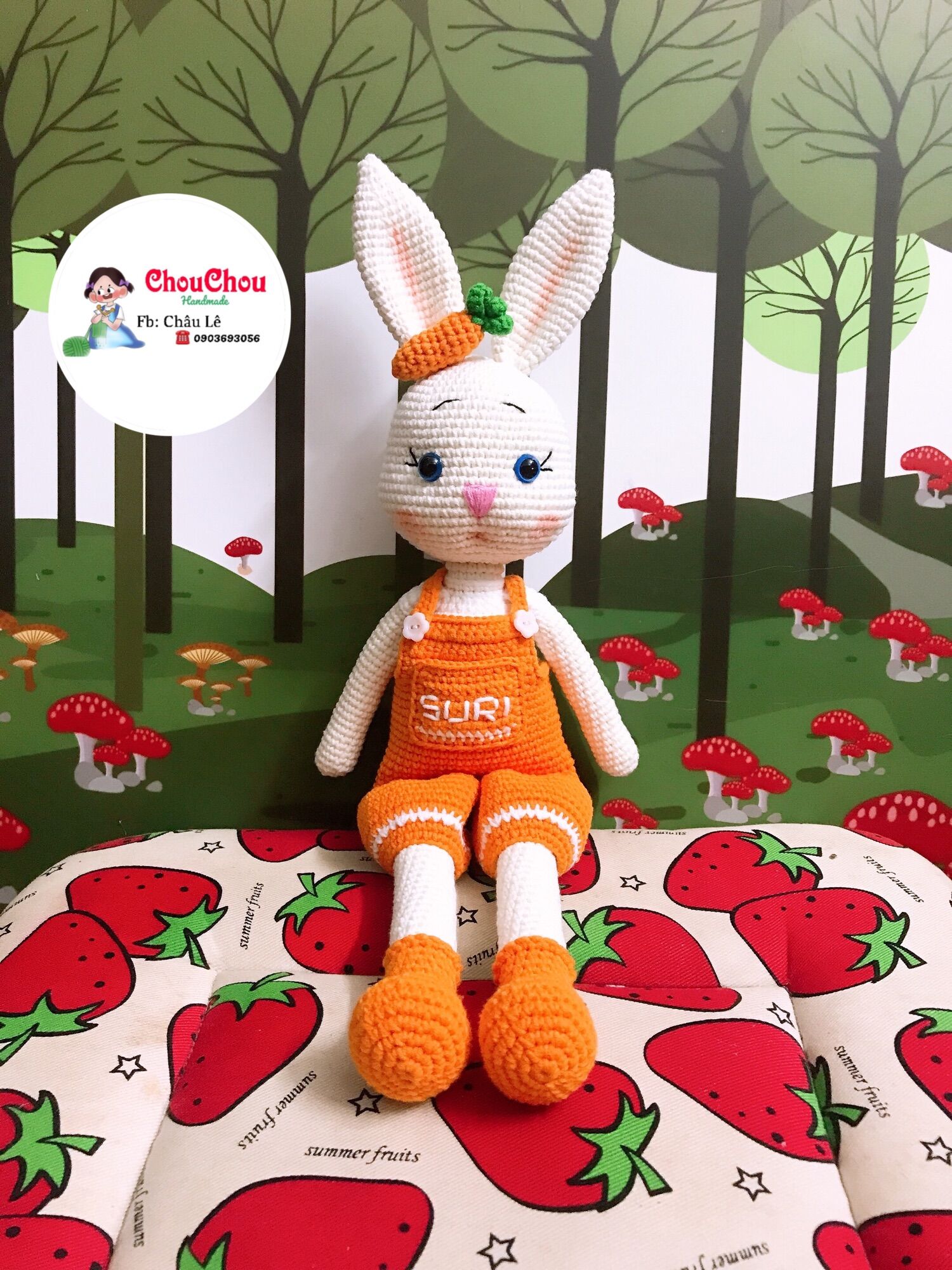 Thú len nhồi bông handmade - Thỏ dưa hấu - thỏ cà rốt (45cm)