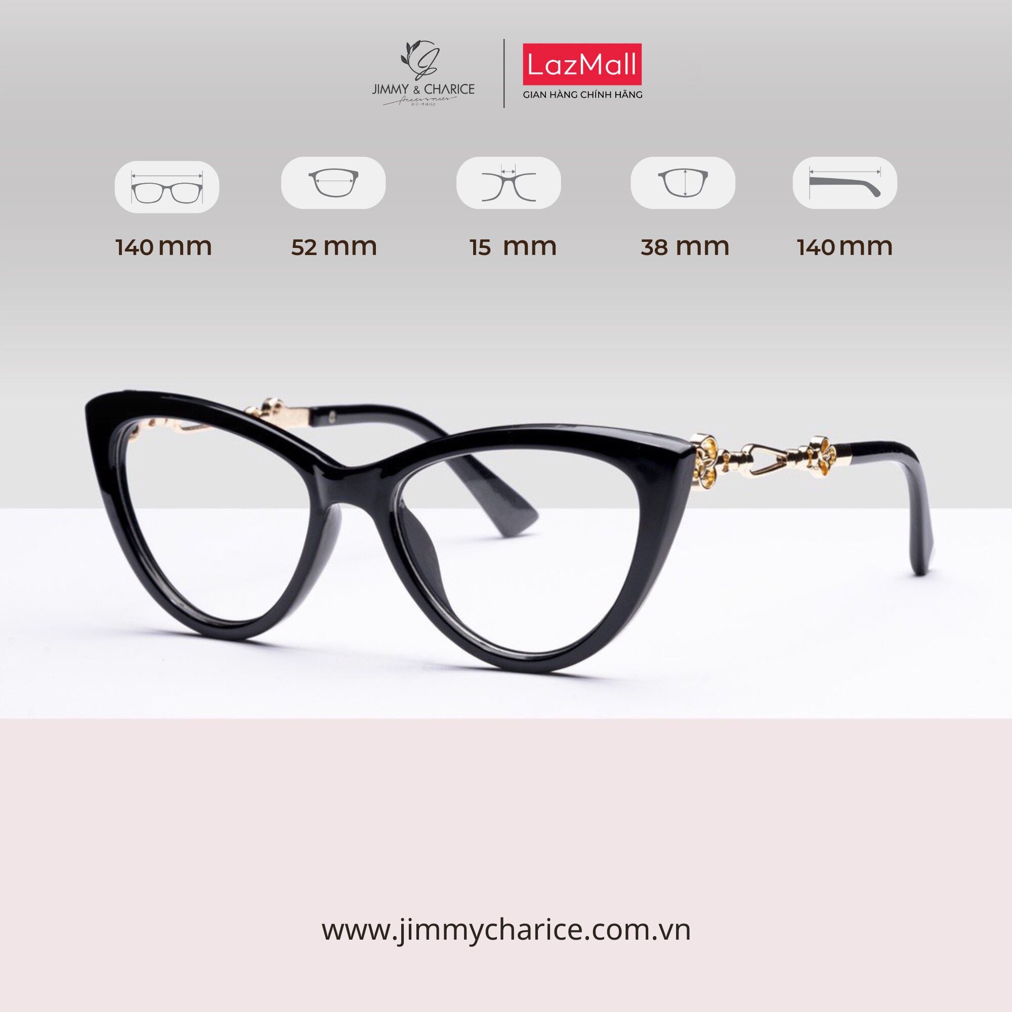 Gọng Kính Cận Nữ Jimmy & Charice Mắt Mèo Vàng Có Cắt Cận Loạn Viễn Theo Yêu Cầu