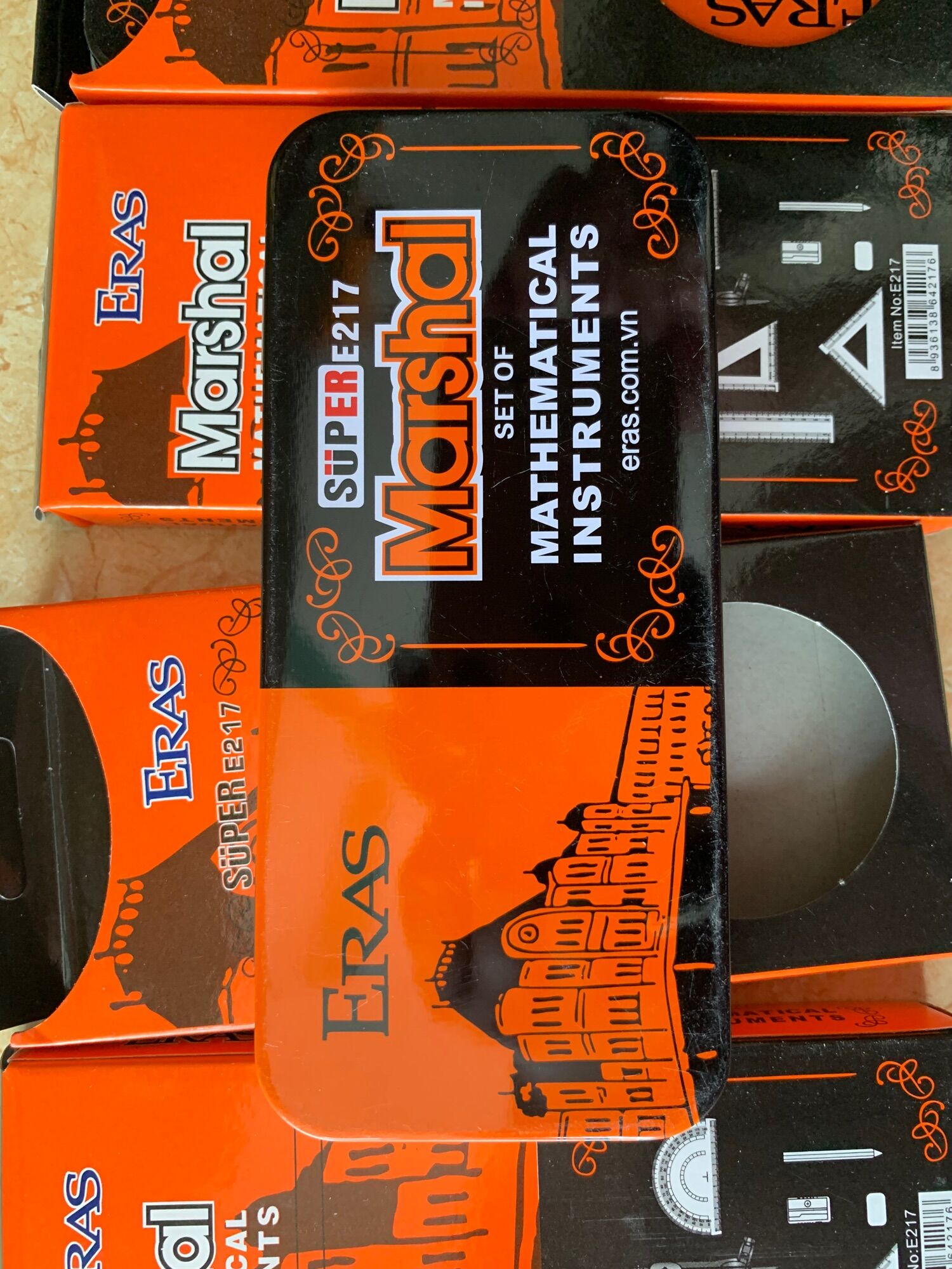 Compa  Eke Thước kẻ hộp sắt Eras bộ dụng cụ 8 món