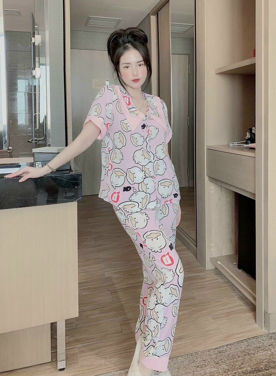 Đồ ngủ mặc nhà pijama, chất mango tay ngắn [40-60kg]