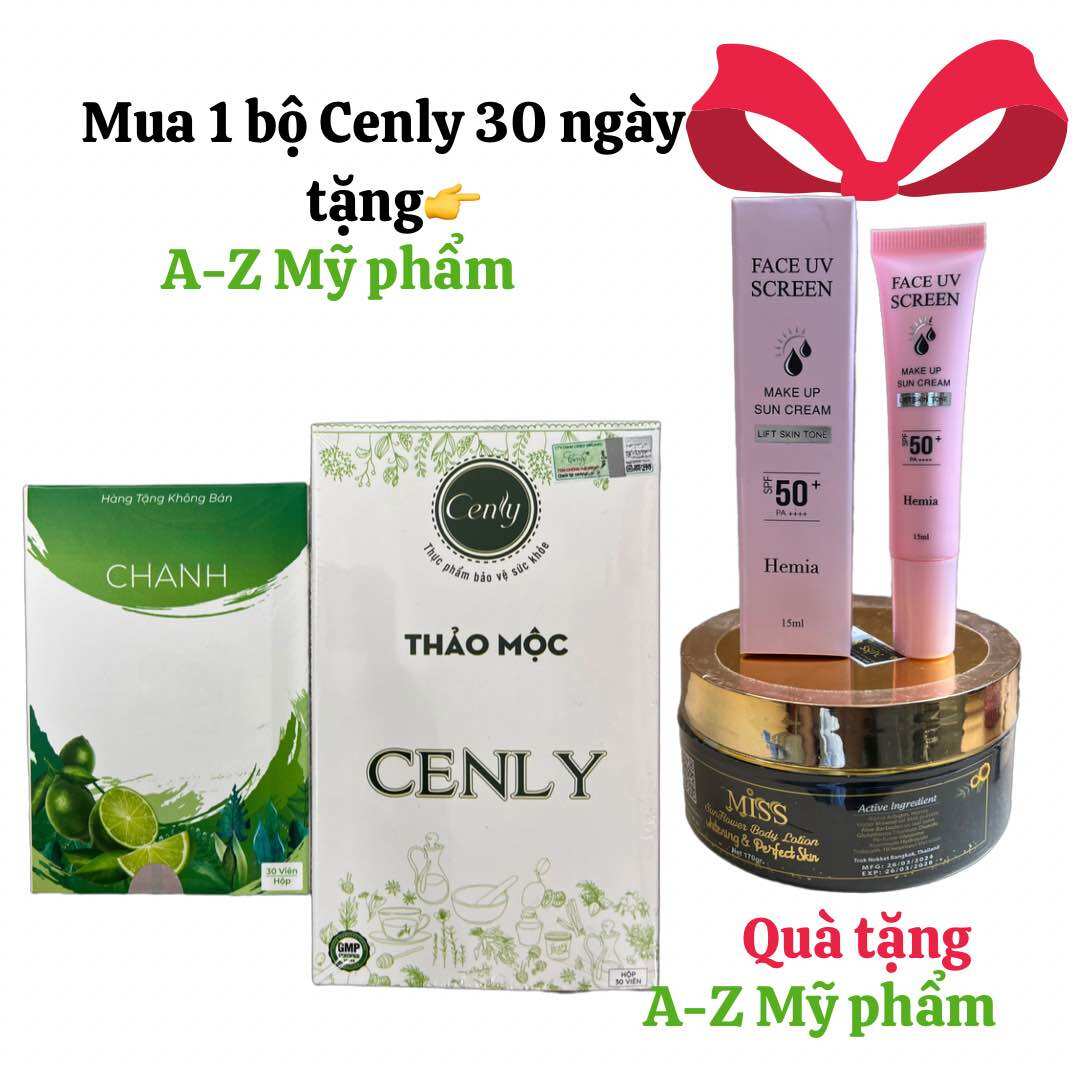 [HCM]Thực phẩm chức năng Thảo Mộc Giảm Cân Cenly tặng detox chanh 30v, tặng body miss 170g và kem chống nắng Hemi mini