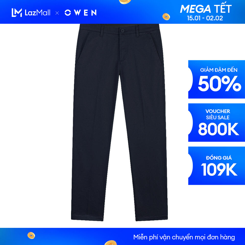 Owen - quần khaki slim fit qksl221145 màu navy chất liệu cotton - spandex