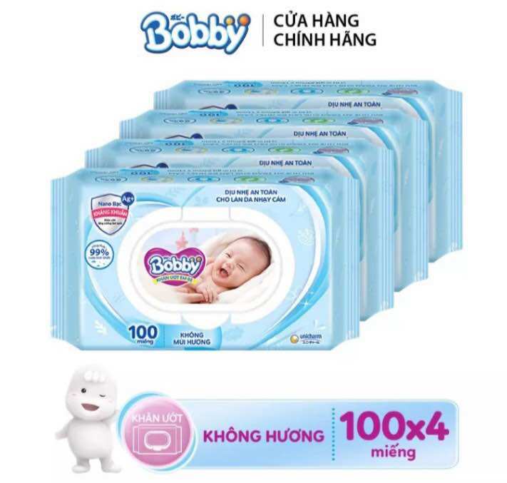 Khăn ướt Bobby Không mùi 100 miếng