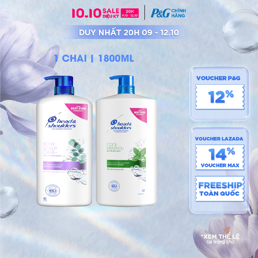 [Voucher 12%] Dầu Gội HEAD & SHOULDERS Sạch Gàu Bạc Hà Mát Lạnh/ Giảm Ngứa Da Đầu Chai 1800ML
