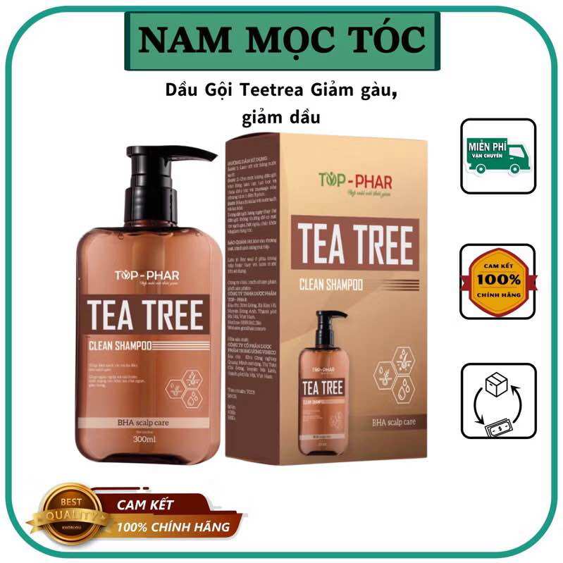 Dầu gội đầu tràm trà BHA hỗ trợ mọc tóc sạch gàu giảm dầu Top - Phar giúp giảm rụng tóc Tea Tree Clean Shampoo 300ml