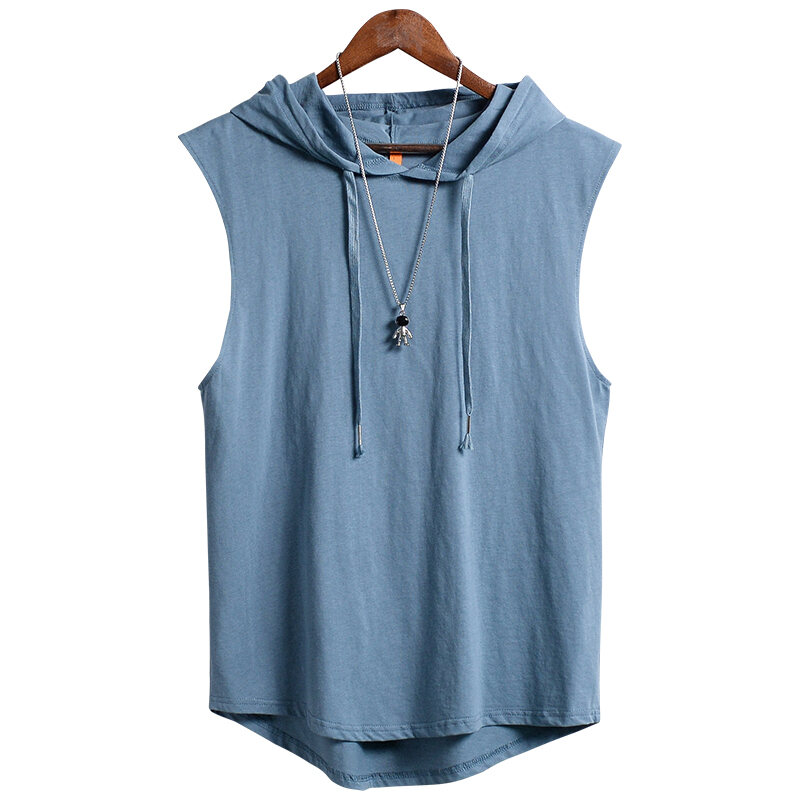 Áo Ba Lỗ Không Tay Áo Phông Cotton Rộng Rãi Có Mũ Tập Gym Trào Lưu Liền Mũ Mùa Hè Thể Thao Cá Tính Tay Chặt Sành Điệu Cho Nam Áo Không Tay