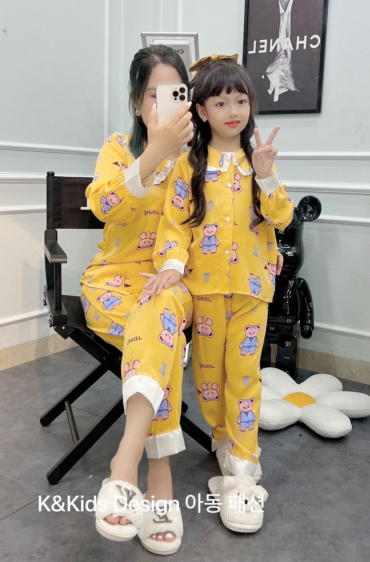 Bộ ngủ Pijama cho mẹ và bé gái chất lụa mango Size từ 17-60kg