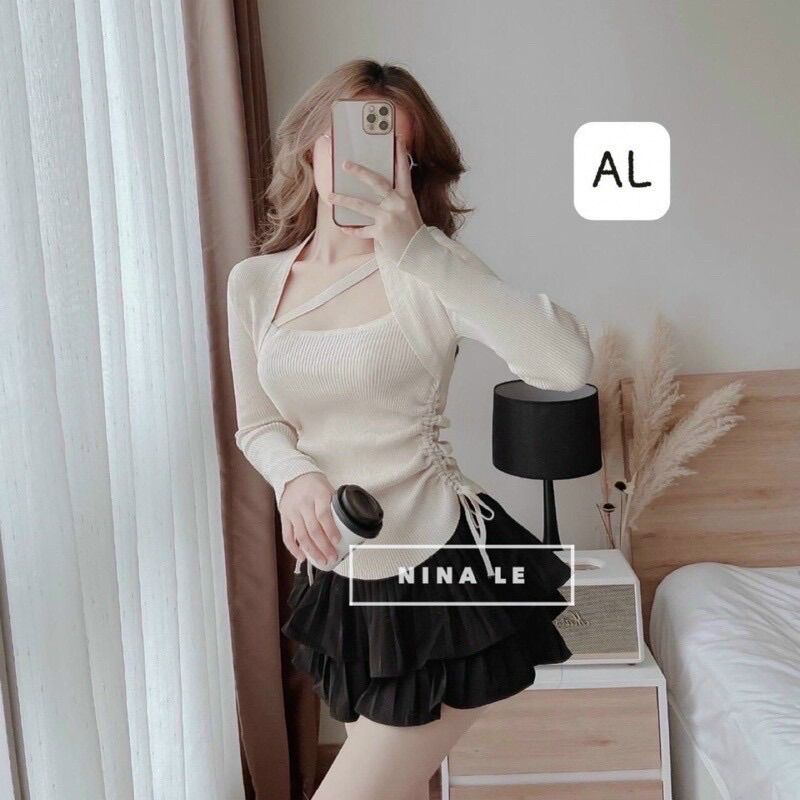 Áo tay dài vạt bầu thun gân rút bên dây RD1