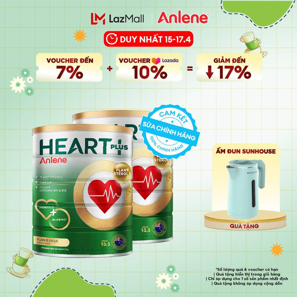 [Voucher giảm đến 26%]Combo 2 Sữa Bột Anlene Heart Plus Với Dưỡng Chất Chăm Sóc Sức Khỏe Tim Mạch Lon 750G