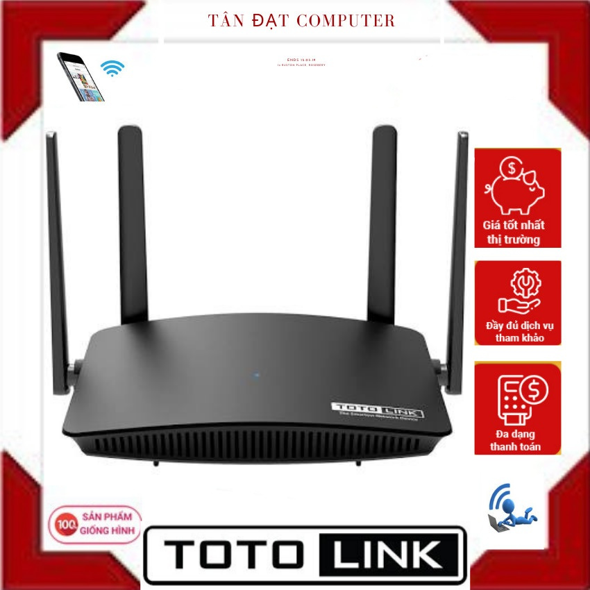 Bộ phát wifi totolink a720r công nghệ mu - mimo 2 băng tần chuẩn ac1200mbps 4 râu - hàng chính hãng _mới 2002