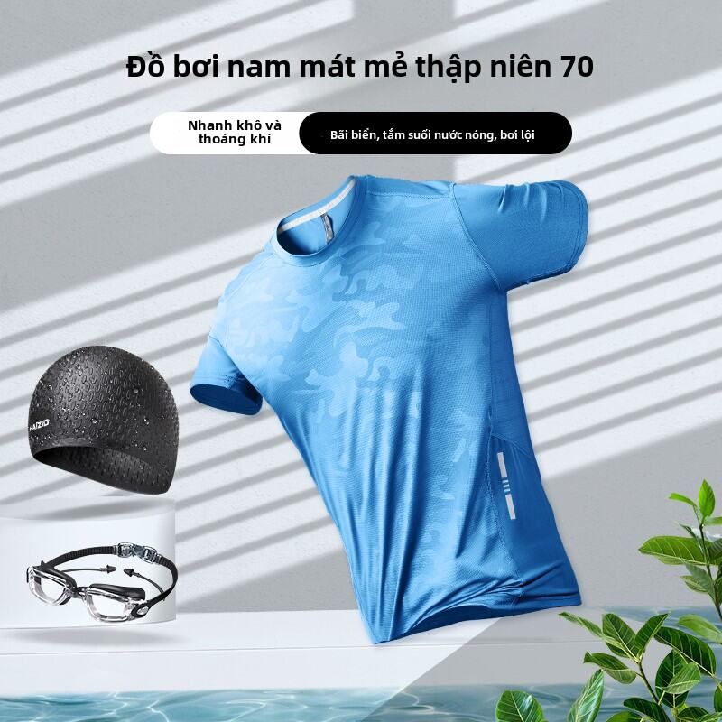 Áo Bơi Nam Ice Silk Nhanh Khô Mùa Hè Tay Ngắn Trẻ Em Áo Bơi Lội Một Mảnh Cho Người Lớn Quần Áo Đi Biển