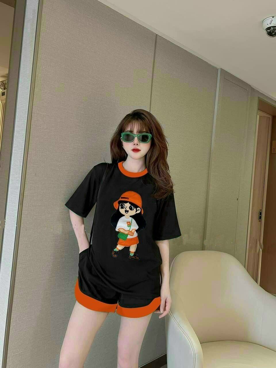 Sét bộ cotton thêu búp bê cam q.chau