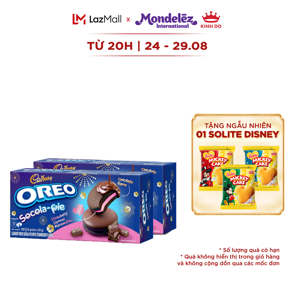 Bánh oreo pie vị dâu, combo 2 hộp x 180g