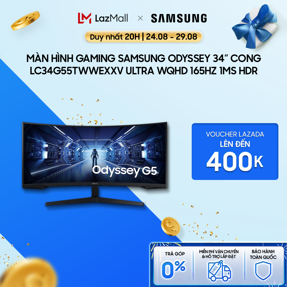 Màn hình gaming samsung odyssey 34 inch cong lc34g55twwexxv ultra wqhd 165hz 1ms hdr
