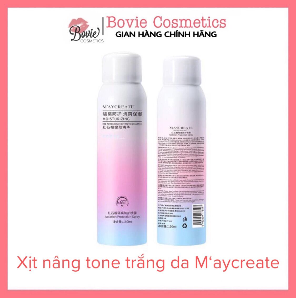 Xịt nâng tone chống nắng trắng da M‘aycreate 150ml | Maycreate
