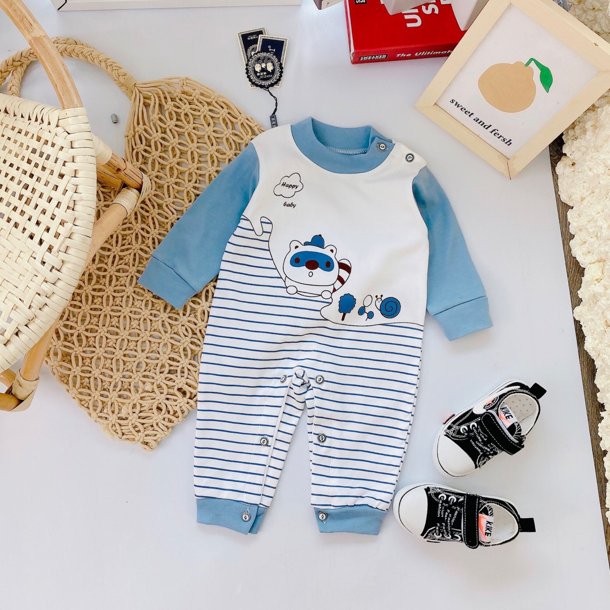 Body sơ sinh vải nỉ cotton cho bé 3-9kg