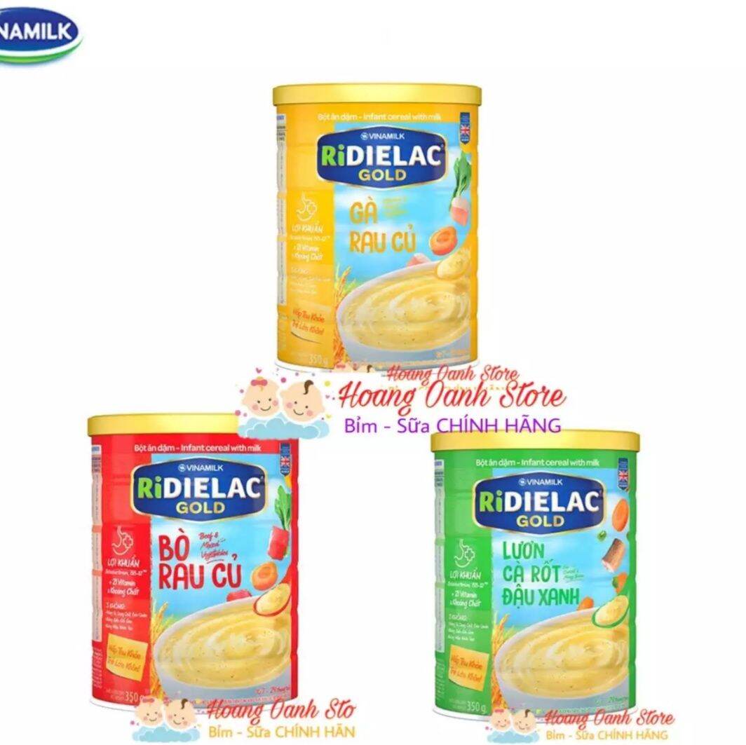 Bộ 3 Hộp Bột ăn dặm RiDielac Vinamilk Bò Rau Củ 350g + Gà Rau Củ 350h + Lươn Cà Rốt Đậu Xanh 350g (H