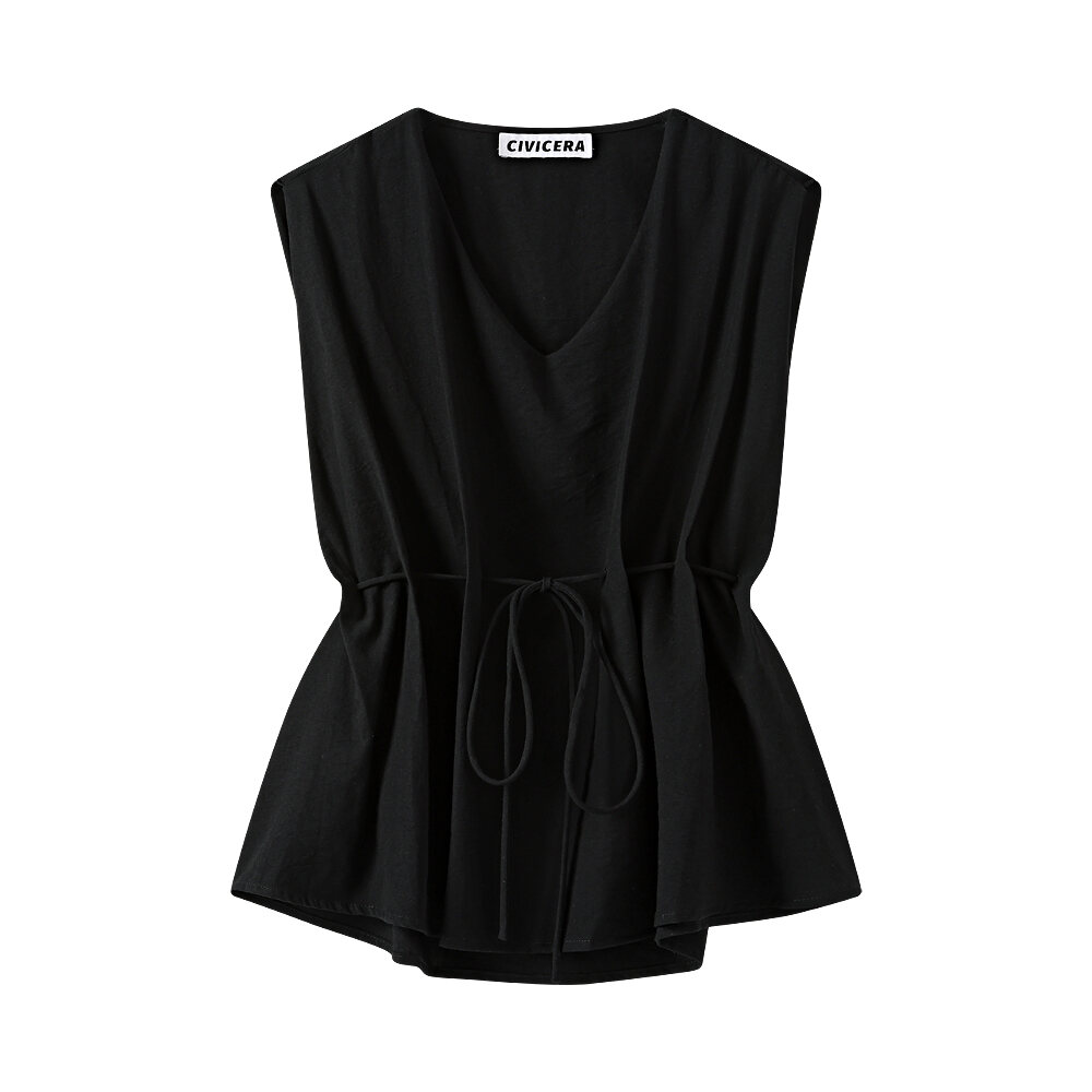 Áo Vest Không Tay Cổ Chữ V Thanh Lịch CIVICERA Dành Cho Nữ Áo Sơ Mi Cotton Pha Trộn Dáng Ôm Vừa Vặn