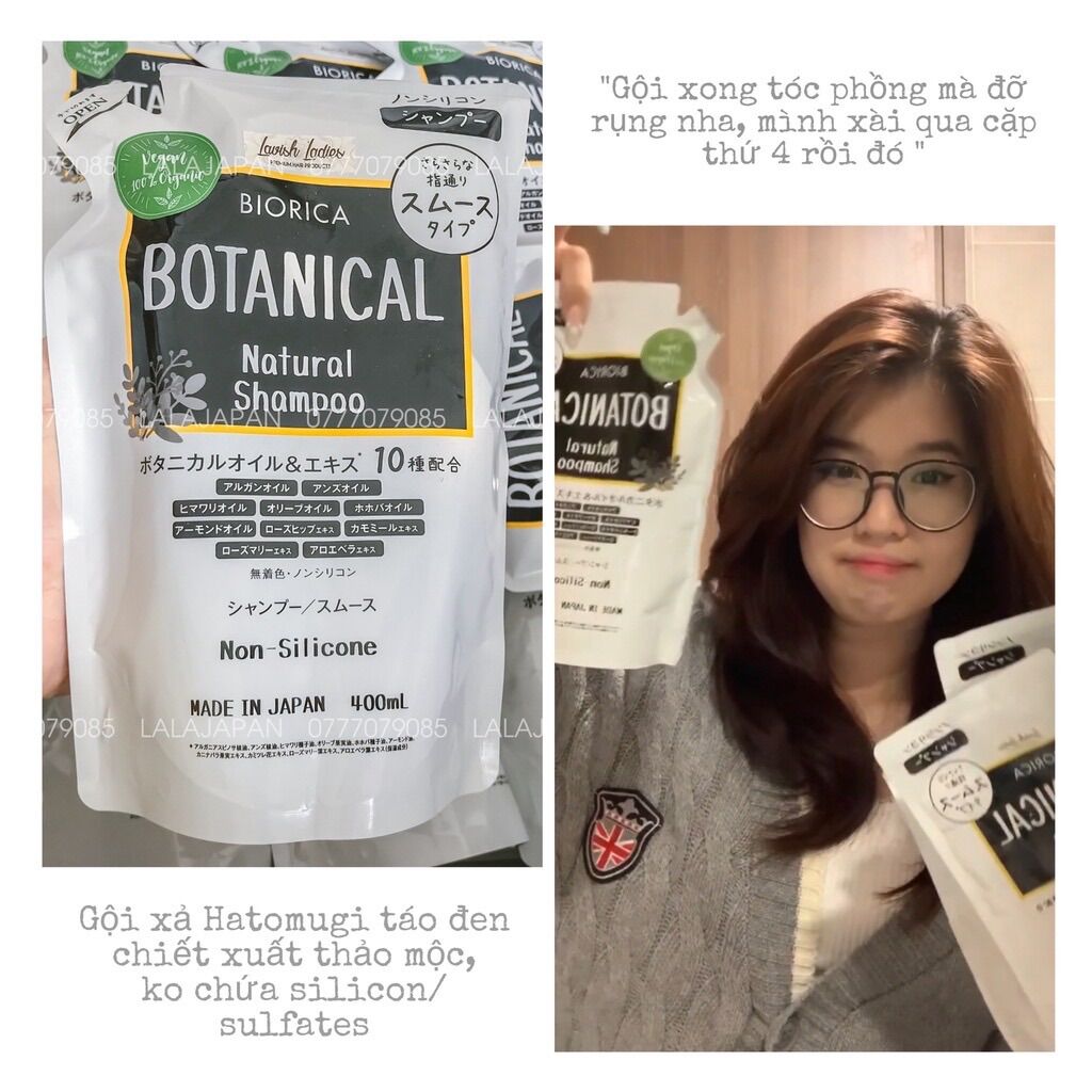 Dầu Gội Xả Hatomugi Botanical Táo Đen