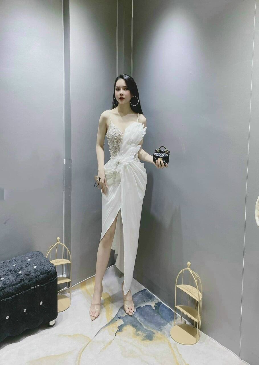 Đầm body dạ hội phối lông cao cấp