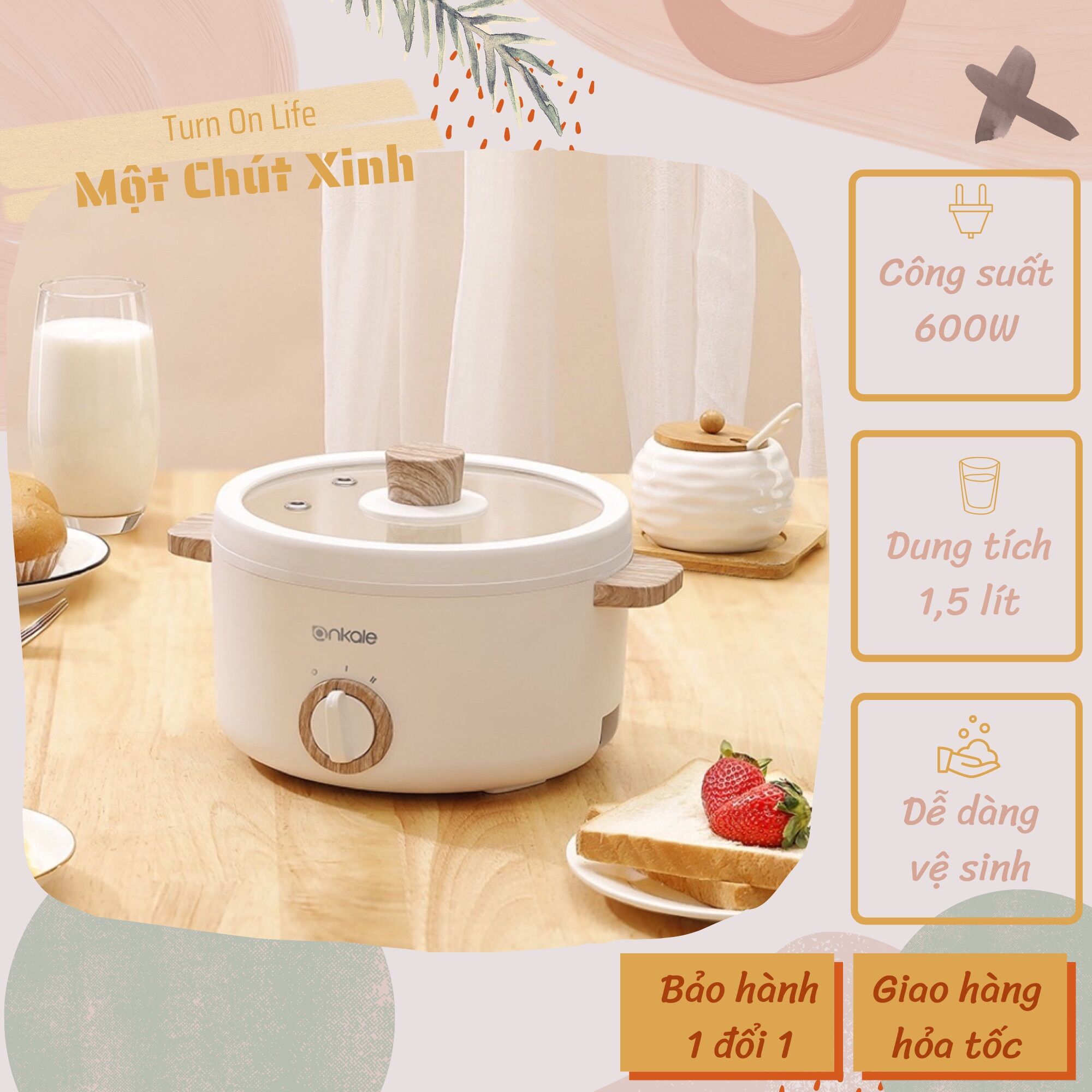 Nồi điện ankale đa chức năng nồi lẩu điện - nồi lẩu beige ảnh thật một chút xinh