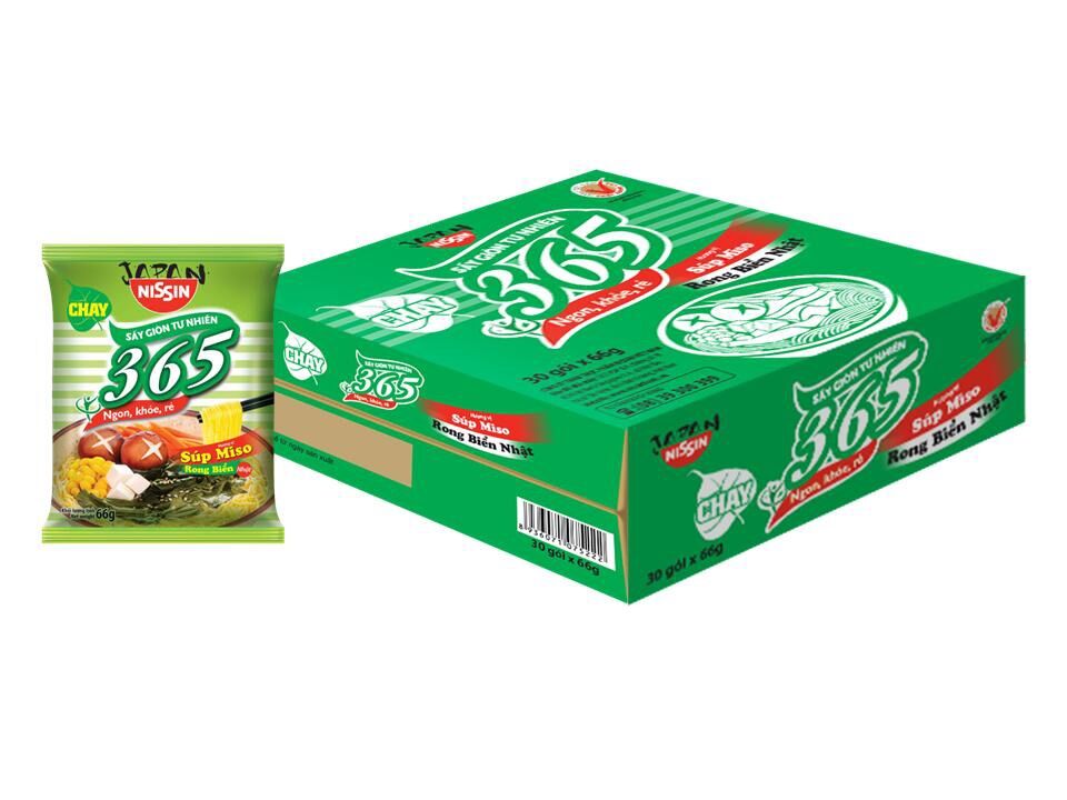 Thùng mì 365 nissin chay , gói 66gr to mì không chiên, thùng 30 gói
