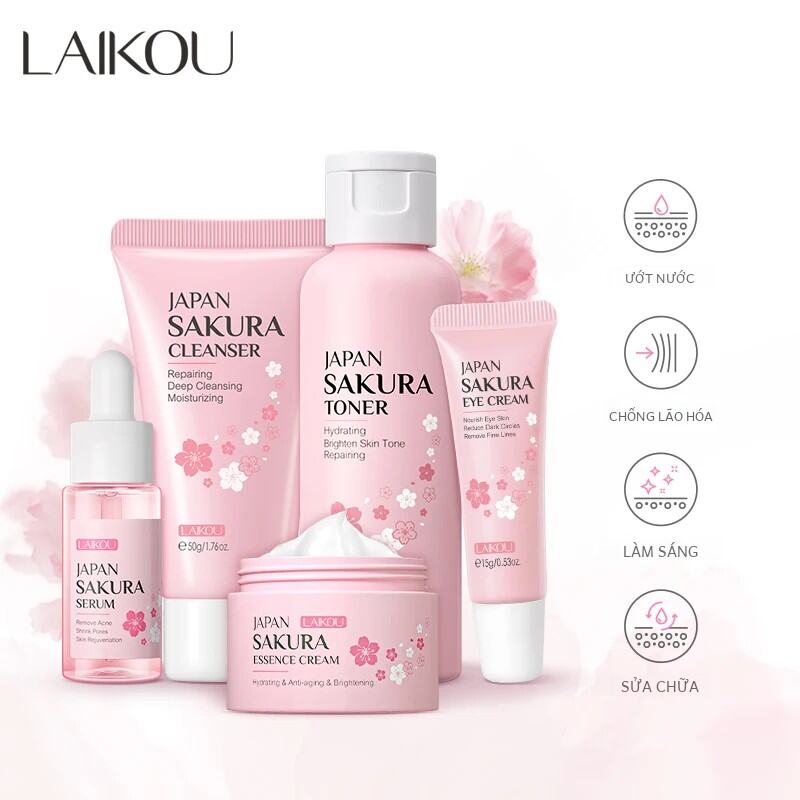 Bộ Chăm Sóc Da LAIKOU Nhật Bản Sakura-5 Chiếc Serum Trẻ Hóa & Kem Dưỡng Ẩm Cho Da Phát Sáng Vết Thâm Nhờn Bộ Chăm Sóc Da Mặt Dành Cho Nữ