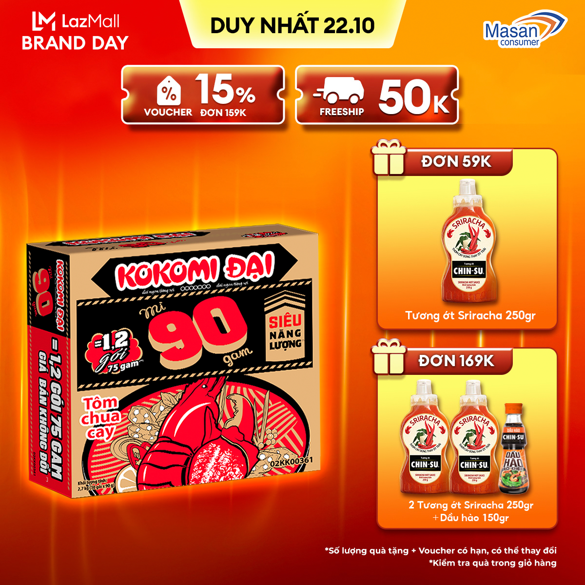 [CHỈ TRONG 22.10 VOUCHER 20% CHO ĐƠN TỪ 199K] Mì Kokomi Đại 90 Tôm Chua Cay - Thùng 30 Gói x 90g