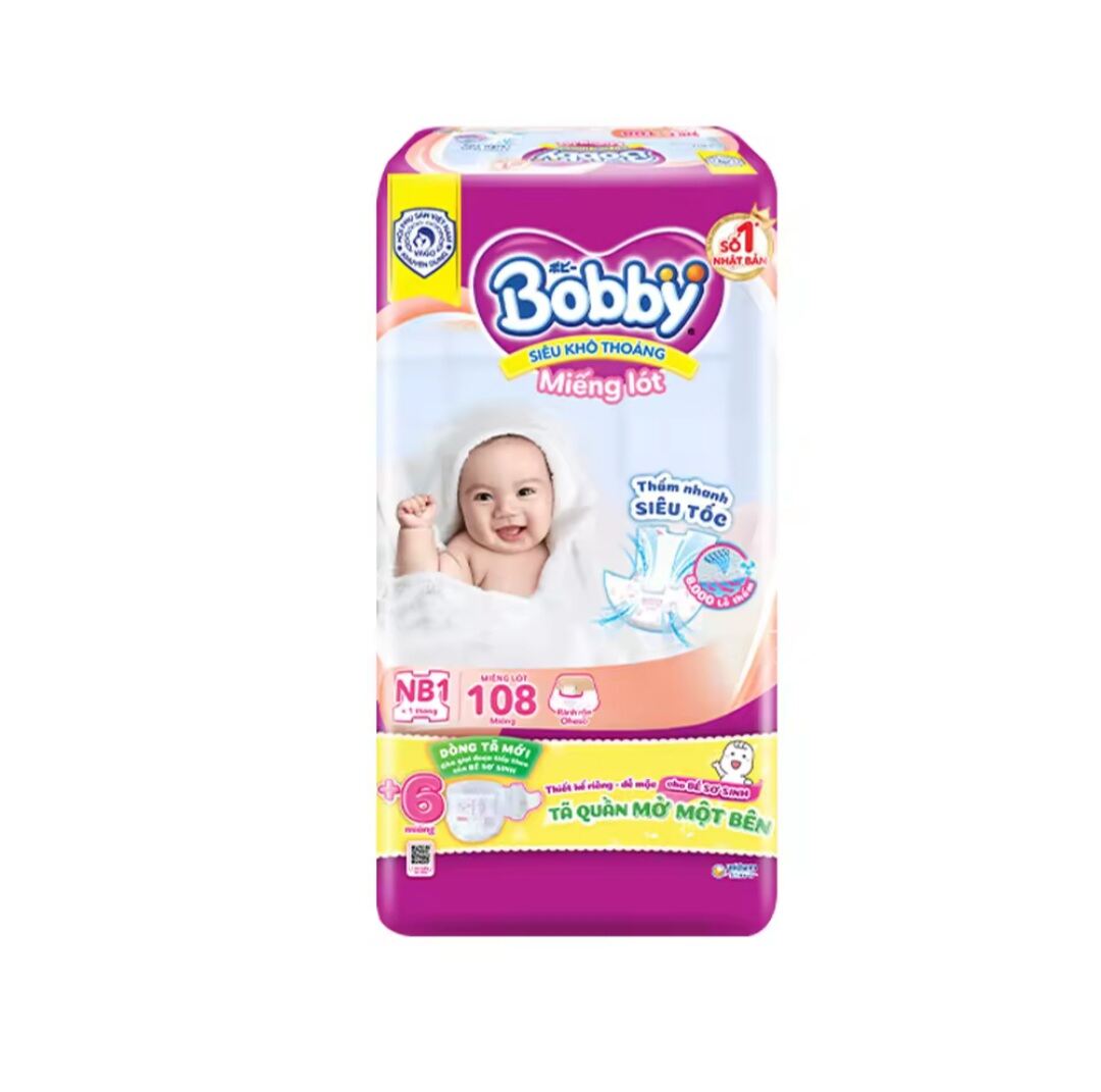 Miếng lót tã sơ sinh Bobby Newborn số 1-108 miếng tặng 6 miếng Tã Dán Bobby Size XS (6 miếng tã quần