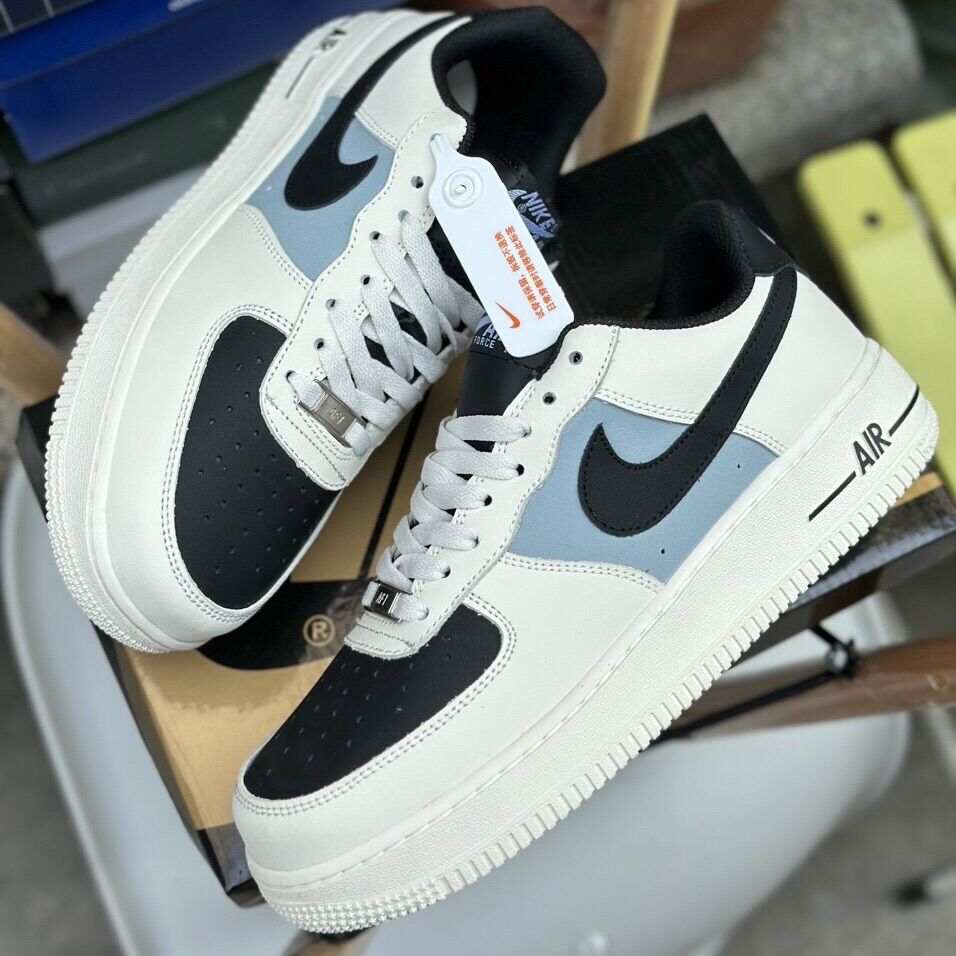 Giày Air Force trắng mix xanh sữa mũi đen nam nữ- Ann Shoes