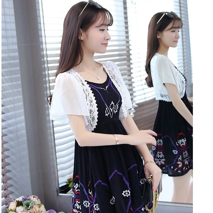[HCM]Áo khoác ren form ngắn phối tay voan