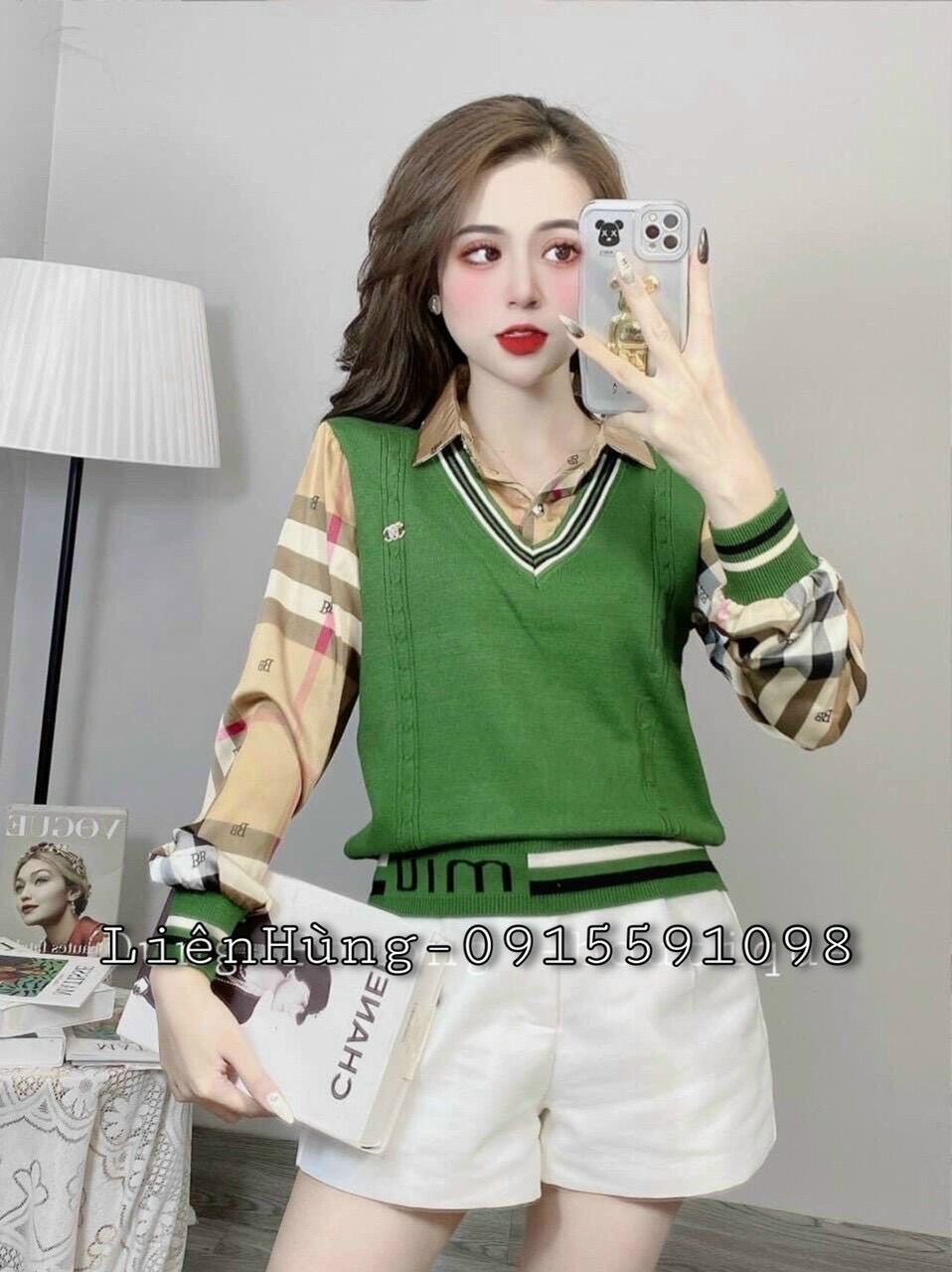 Áo len mix cổ sơ mi siêu xinh