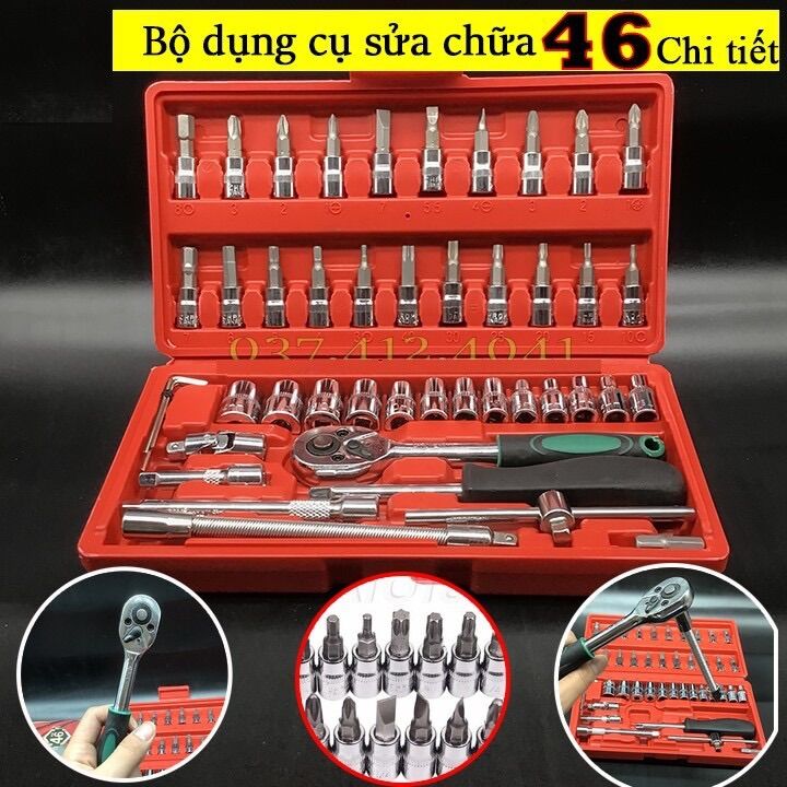 Bộ dụng cụ mở bu lông ốc vít, 46 chi tiếc,bộ dụng cụ sửa chữa ô tô xe máy, bộ dụng cụ đa năng 46 chi tiết