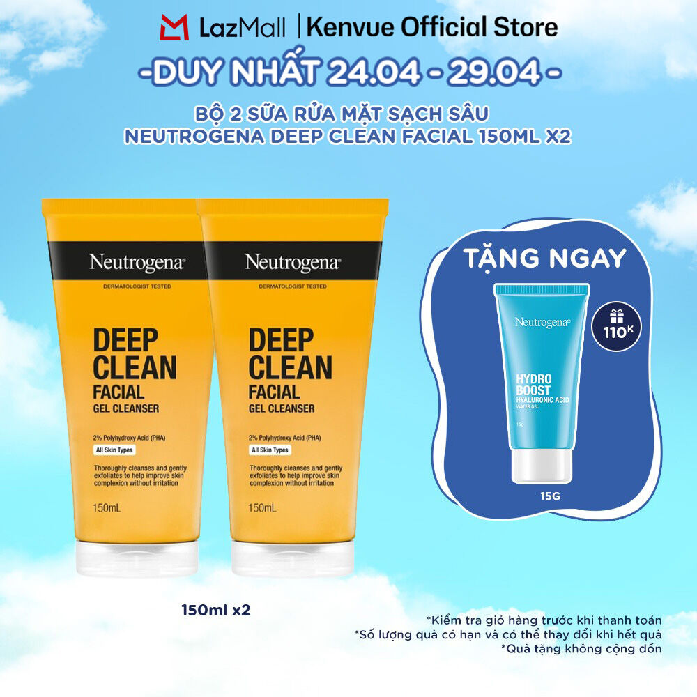 Combo Sữa rửa mặt làm sạch sâu cho DA DẦU NHẠY CẢM Neutrogena Deep Clean Facial Gel 150ml x2