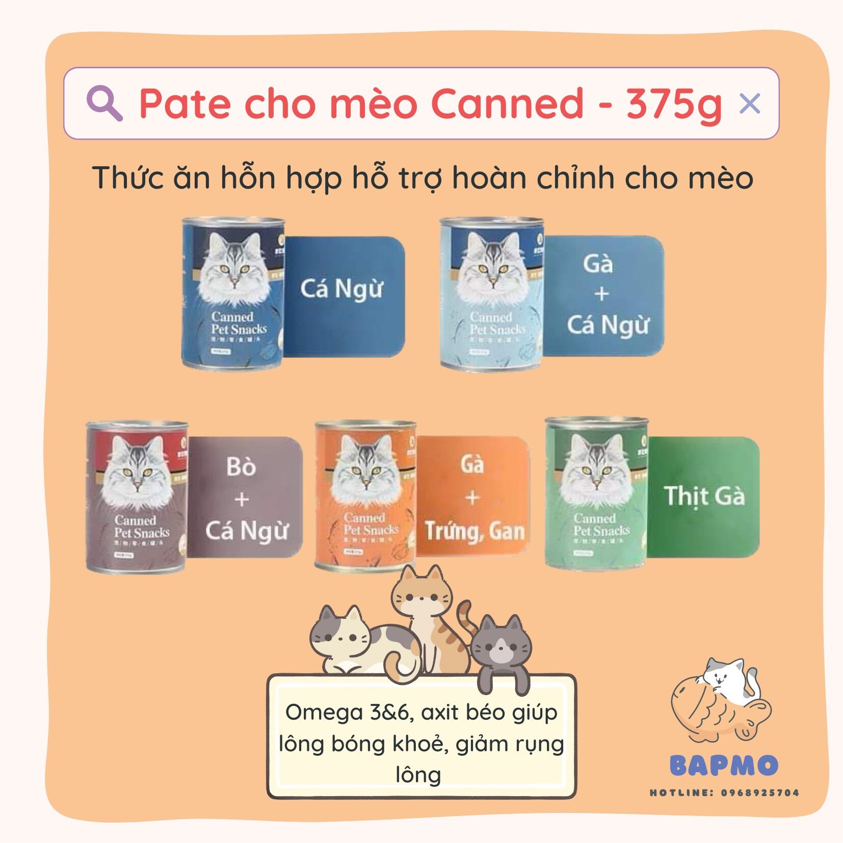 Pate lon canned 375g siêu tiết kiệm | pate cho mèo vị gà, bò, cá